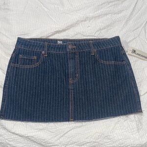 No Boundaries Dark Blue Pinstripe Mini Skirt